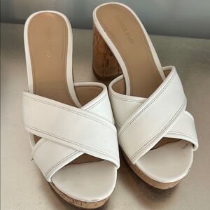 Veronica Beard White Leather Cork Platform Slide Mules